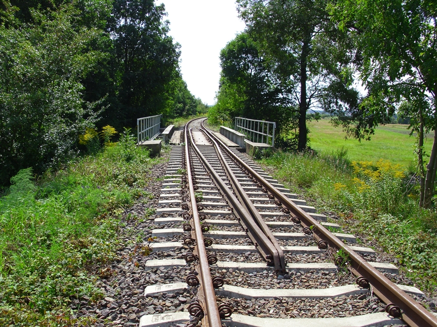 Odcinek Midzyrzecz  Nietoperek  widok torowiska na mocie nad rzek Paklica